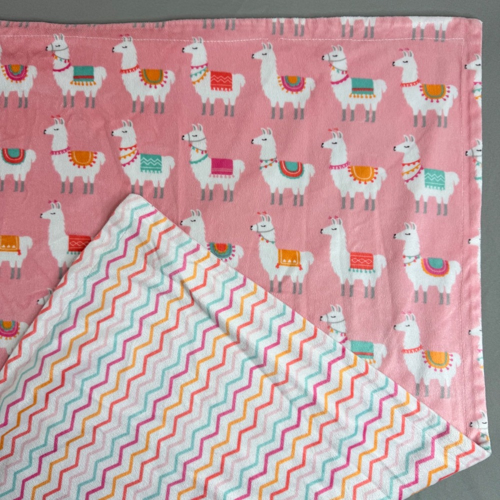 Carters‎ Pink Llama Chevron Reversible Plush Fleece Baby Blanket 30x40